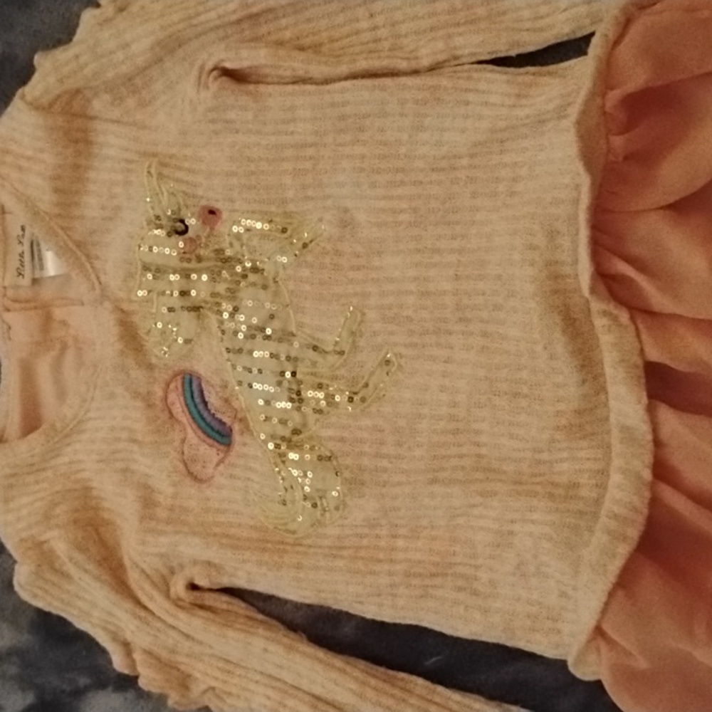 Knit unicorn long sleeve shirt with ruffle